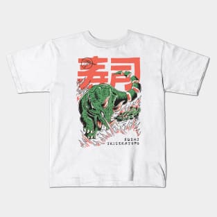 Sushi Triceratops // Vintage Japanese Style Illustration Dinosaur Kids T-Shirt